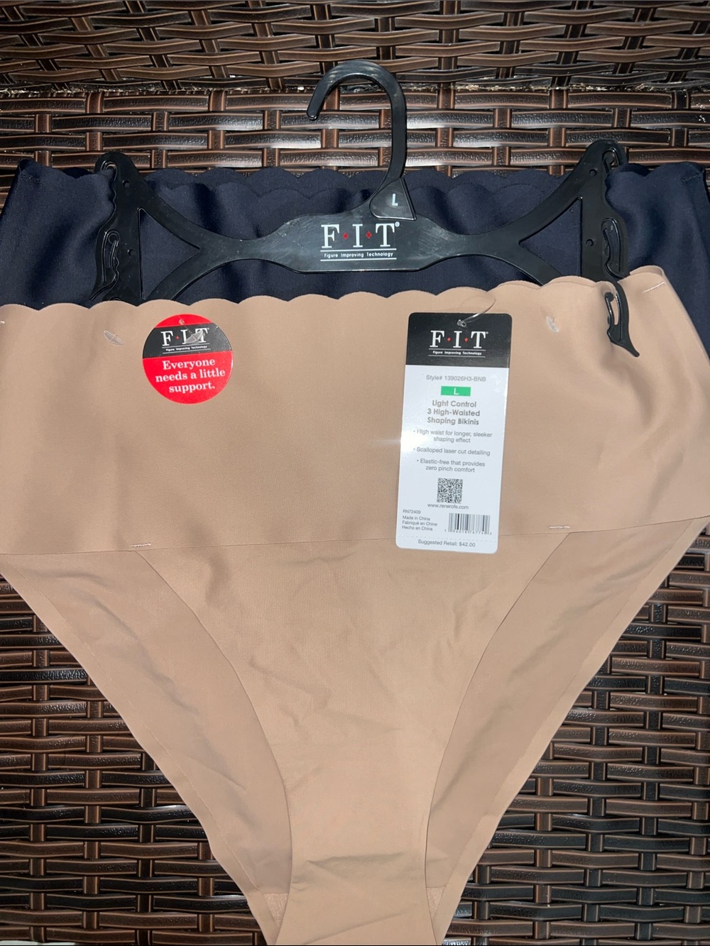 FIT 2pk Bonded Waistband, High Waisted Bikinis, Light Control, Large Tan/ Black